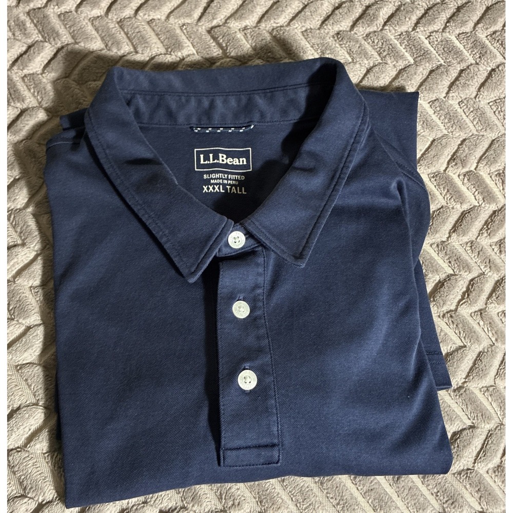 LL Bean XXXL Tall Navy Blue Men Polo Shirt Short Sleeve Slightly Fitted